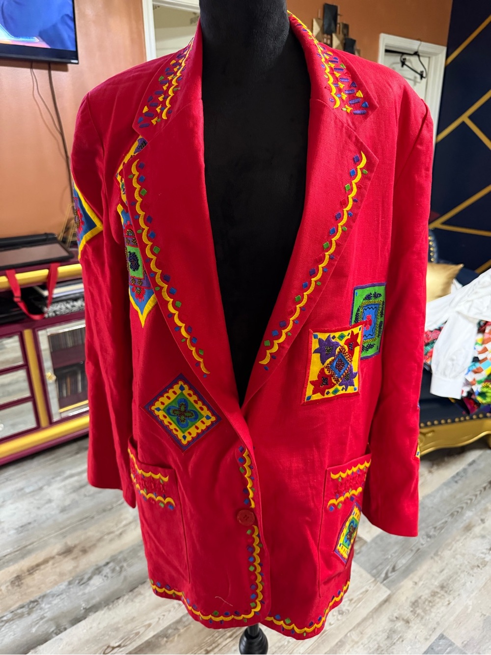 Vintage Adam Douglas (Adrianna Papell) Red Embroidered Women’s Blazer Jacket